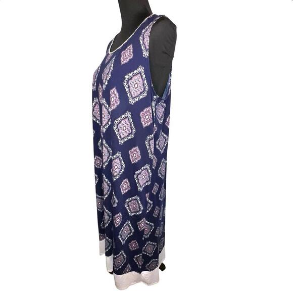 Anne Klein ladies L,sleeveless geometric block hem midi stretch Y2K nightgown - Picture 2 of 8